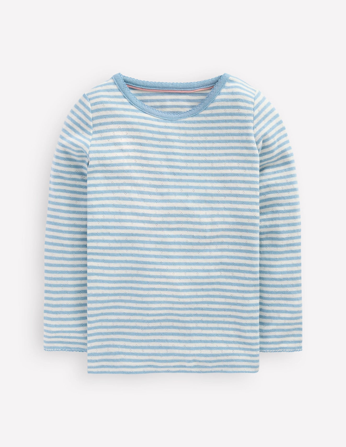 Long Sleeve Pointelle Top-Vintage Blue Stripe