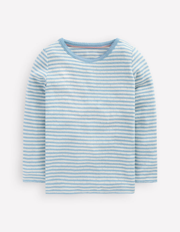 Long Sleeve Pointelle Top-Vintage Blue Stripe