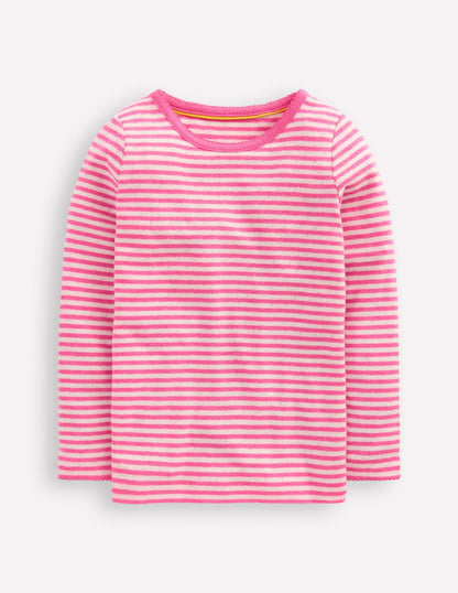Long Sleeve Pointelle Top-Sorbet Pink Stripe-1