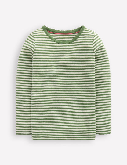 Long Sleeve Pointelle Top-Safari Green Stripe-1
