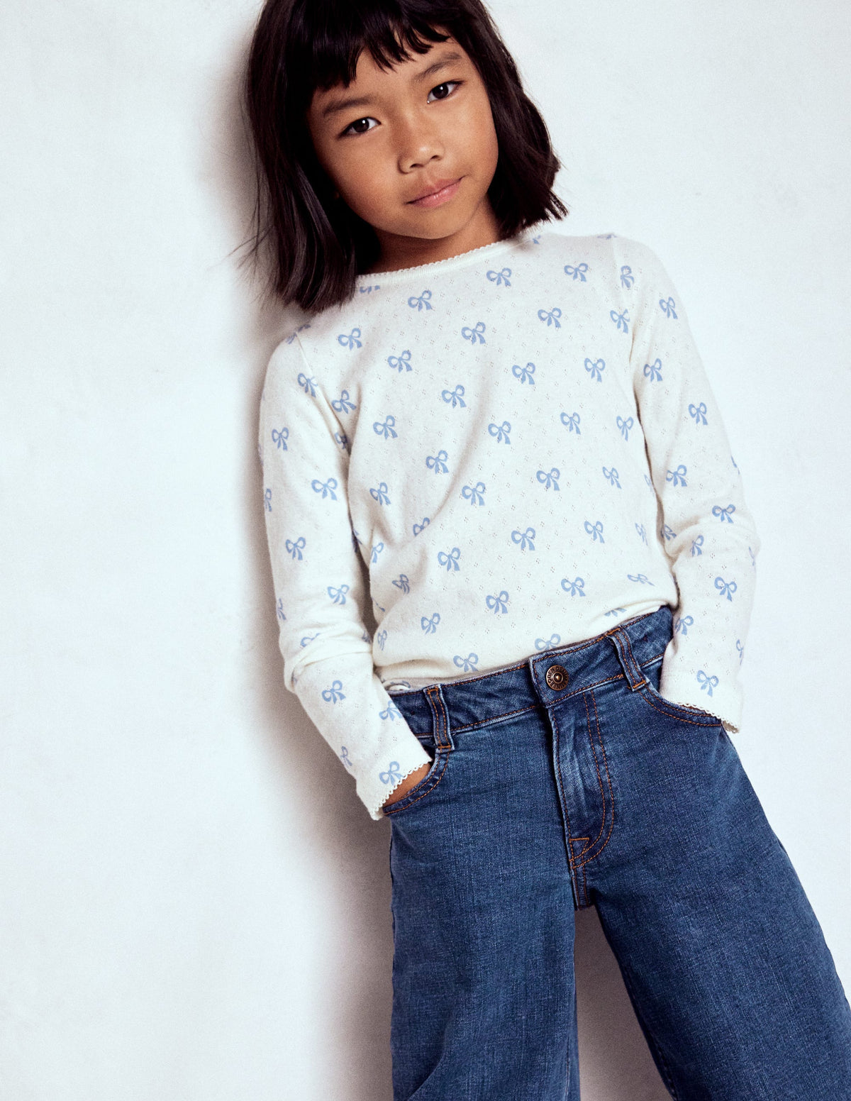 Long Sleeve Pointelle Top-Multi Bows - Image 2