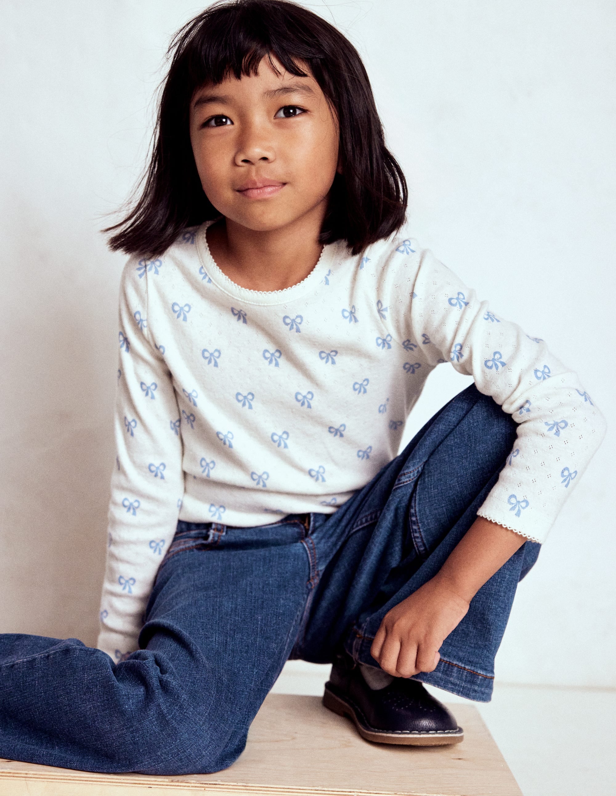 Long Sleeve Pointelle Top-Tiny Bows - Image 1