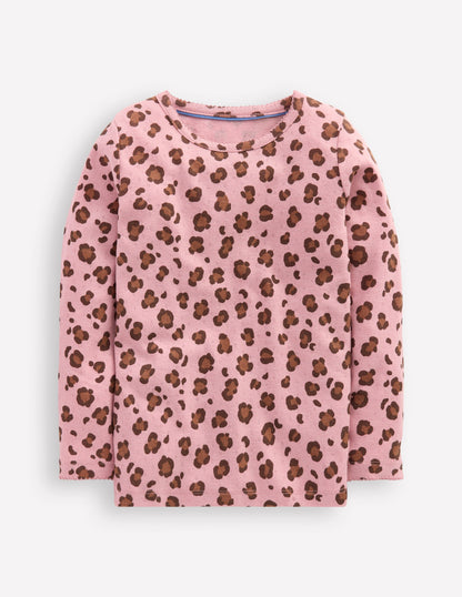 Long Sleeve Pointelle Top-Vintage Pink Leopard-1