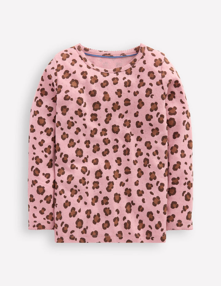 Long Sleeve Pointelle Top-Vintage Pink Leopard