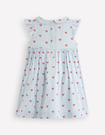 Adeline Smocked Dress-Glacier Blue Spaced Tiny Bows-2