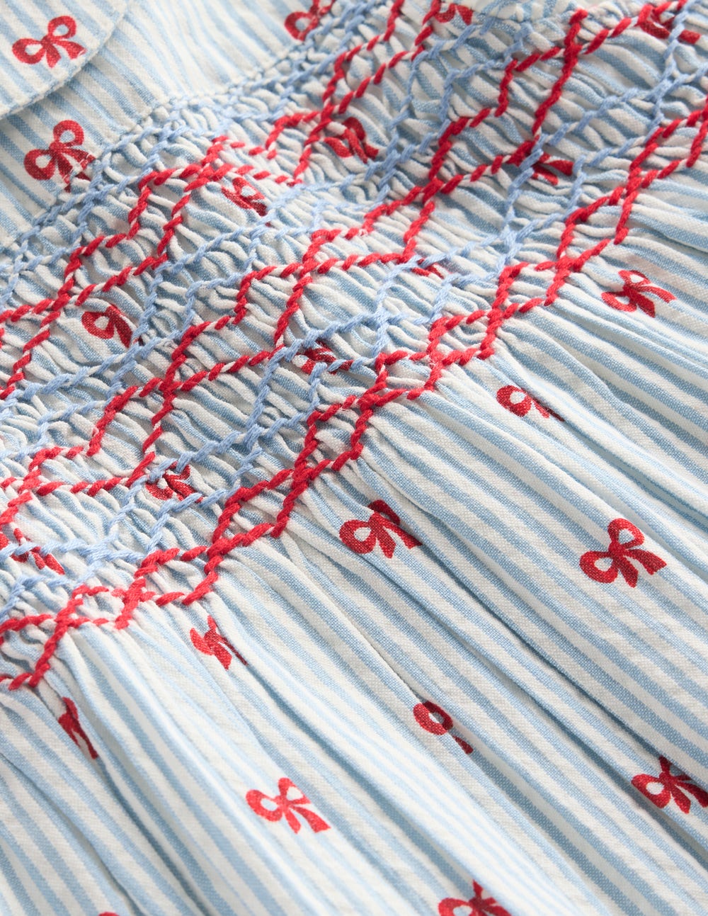 Adeline Smocked Dress-Glacier Blue Spaced Tiny Bows