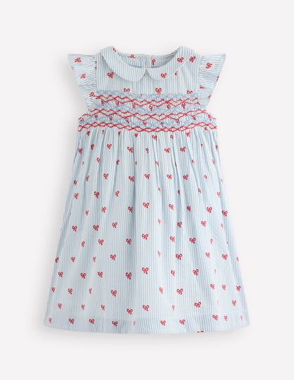 Adeline Smocked Dress-Glacier Blue Spaced Tiny Bows-1