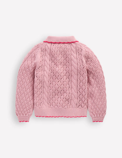 Cotton Embroidered Cardigan-Vintage Pink-2