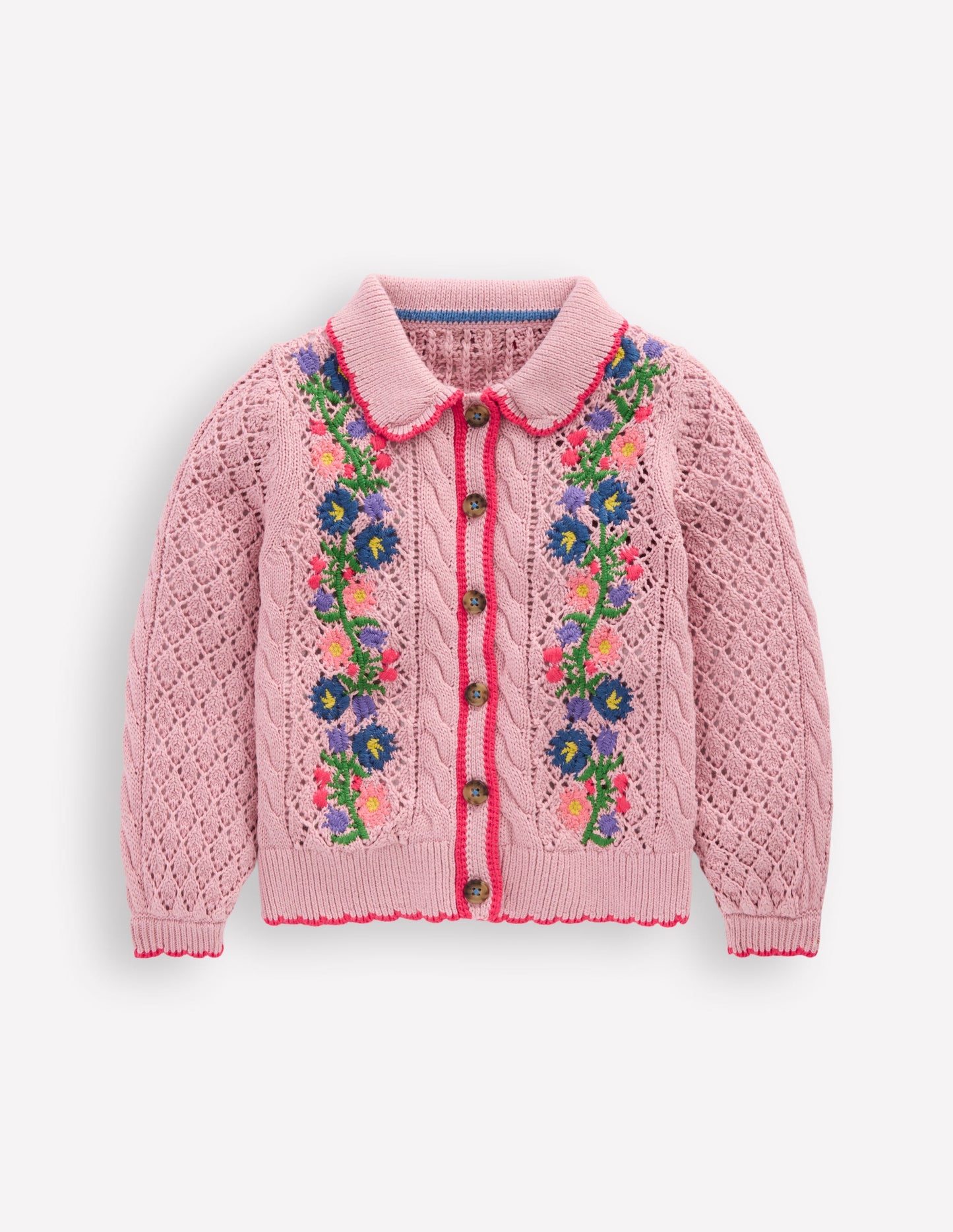 Cotton Embroidered Cardigan-Vintage Pink