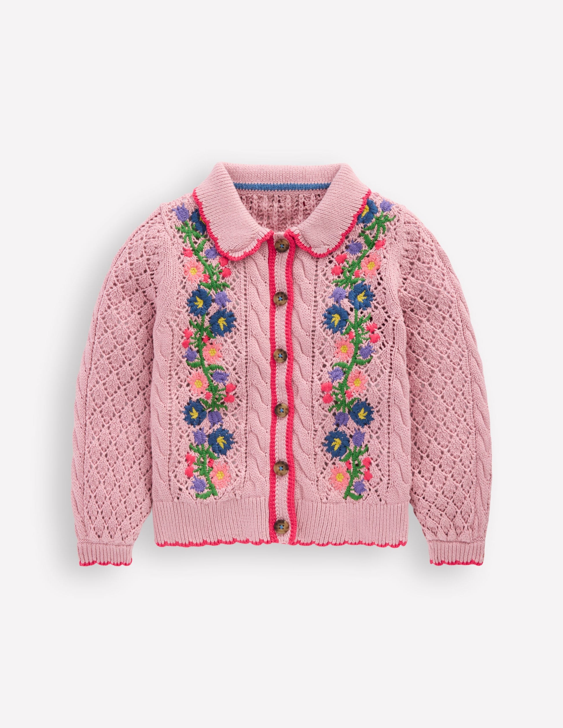 Cotton Embroidered Cardigan-Vintage Pink-1
