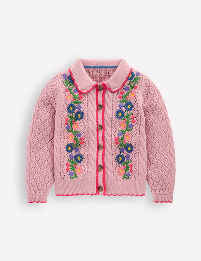 Cotton Embroidered Cardigan-Vintage Pink-1
