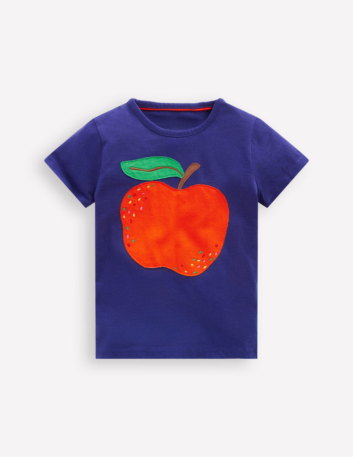 Short Sleeve Appliqué T-shirt-Starboard Blue Apple