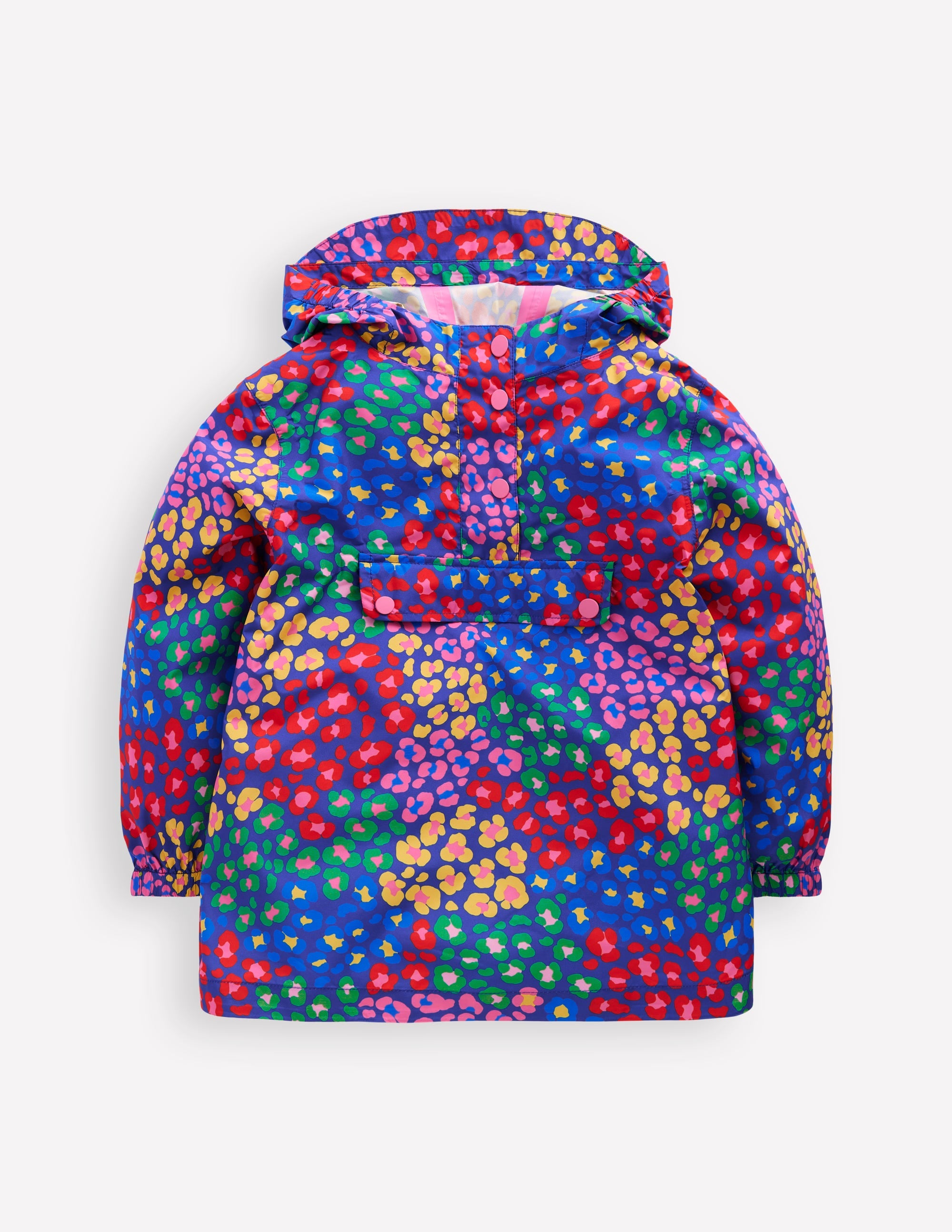 Waterproof Pack-away Jacket-Bright Blue Multi Leopard - Image 1