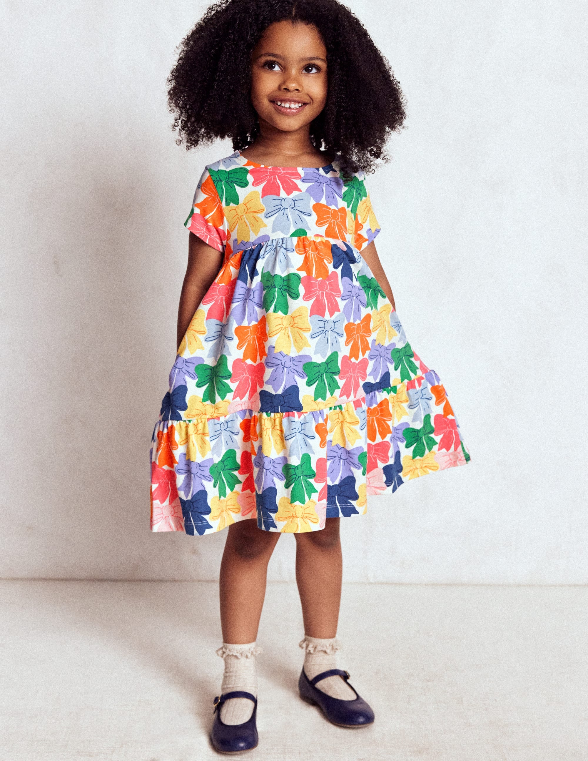 Ariel Twirly Jersey Dress-Multi Rainbow Bows - Image 1