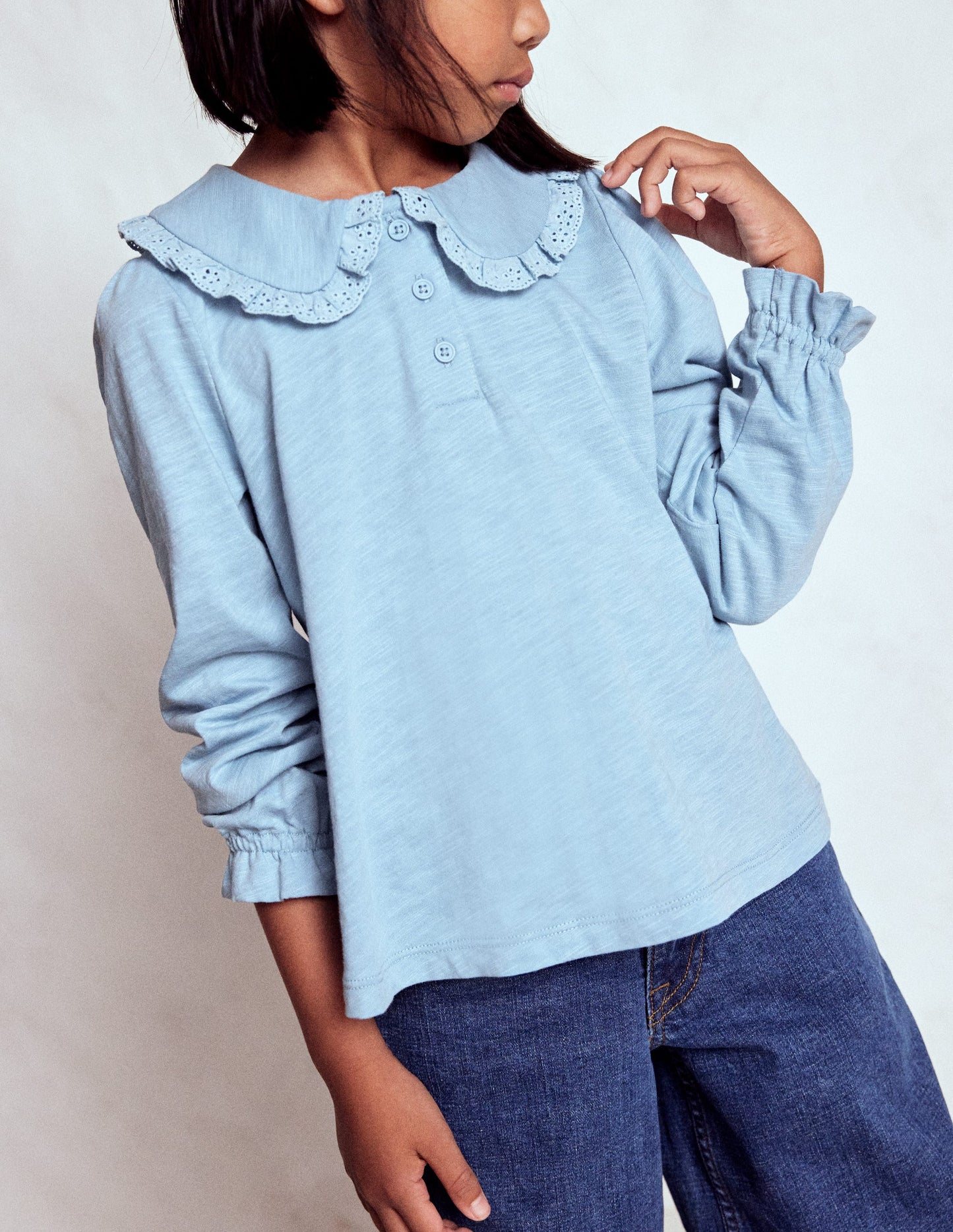 Collared Slub Top-Vintage Blue