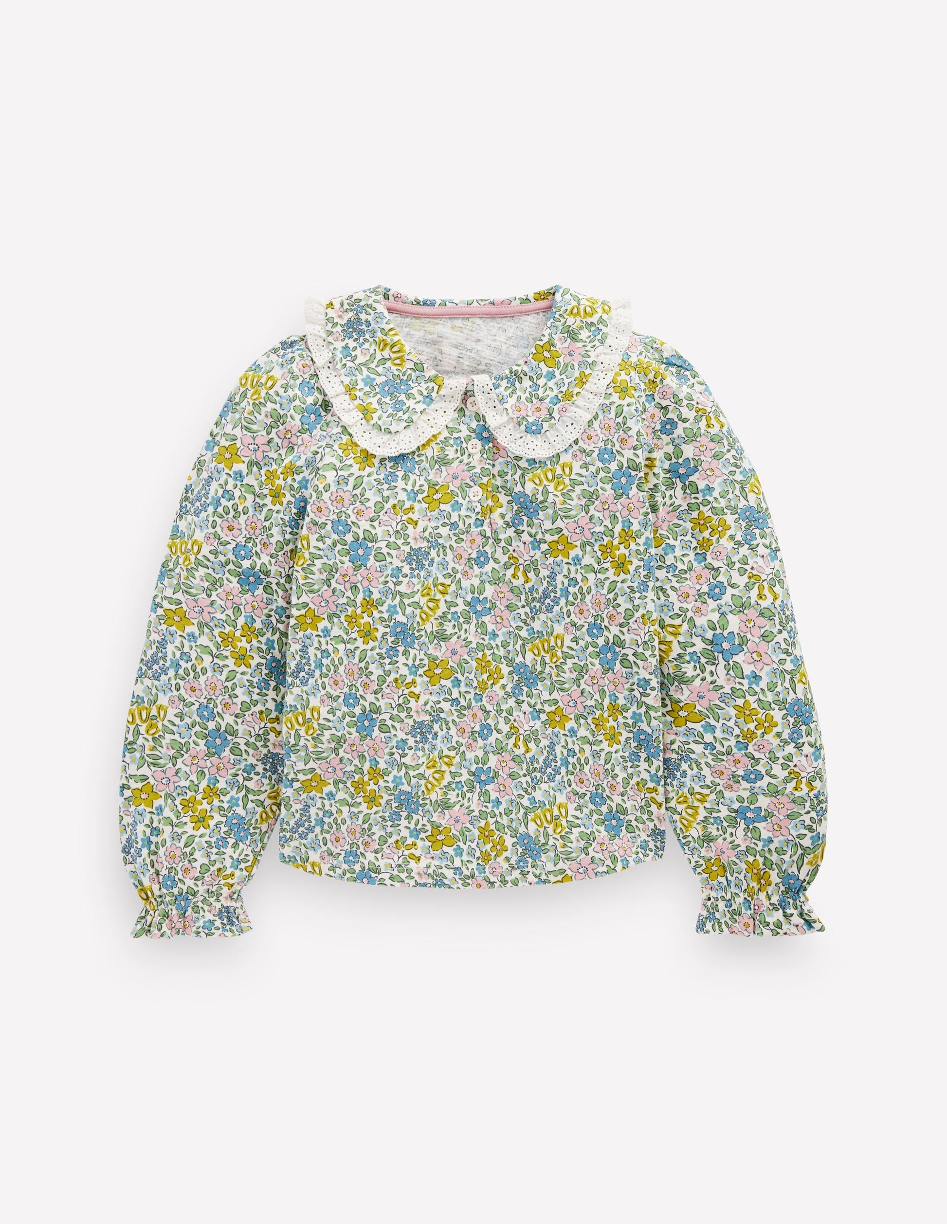 Collared Slub Top-Pear Green Flowerbed-1