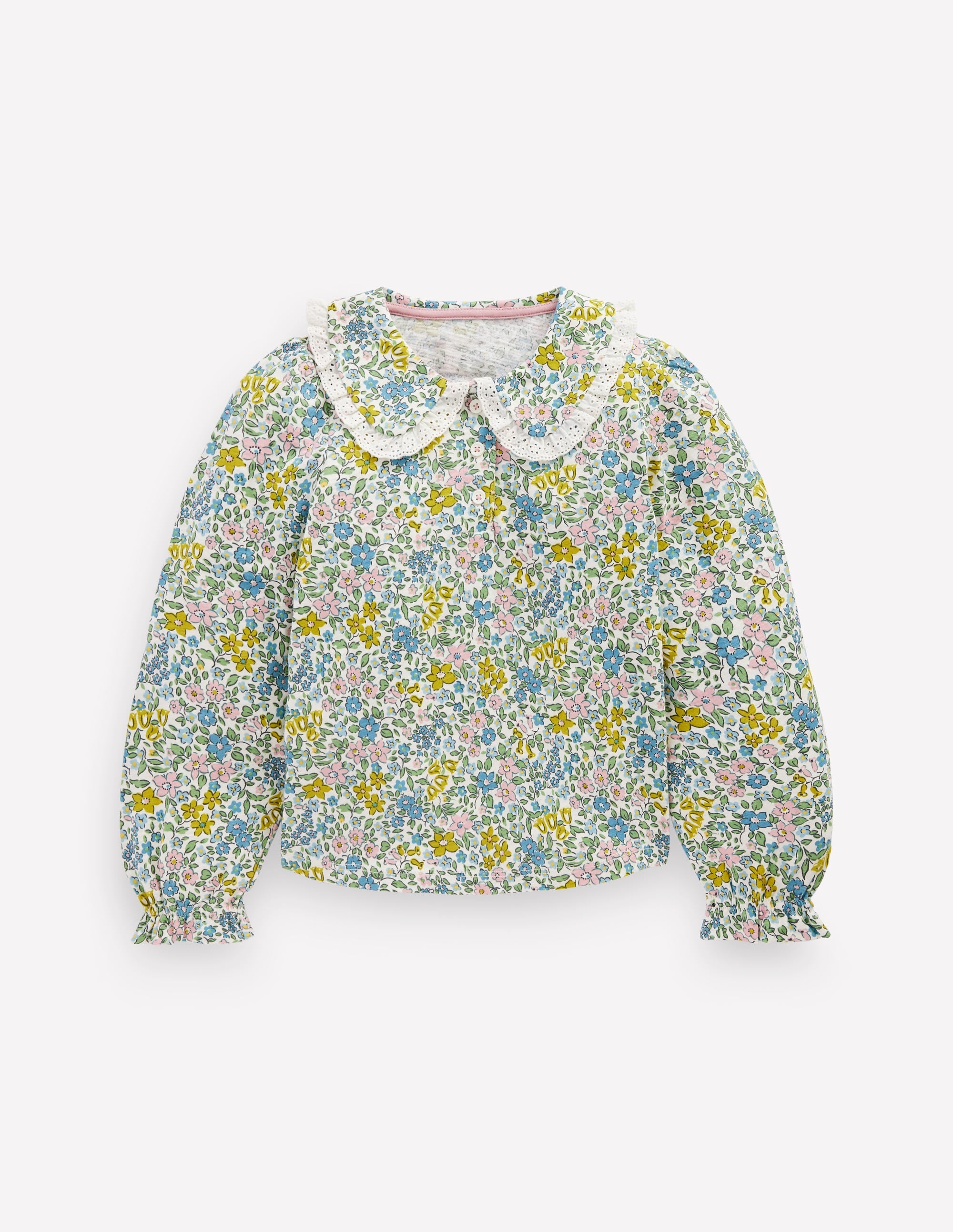 Collared Slub Top-Pear Green Flowerbed - Image 1