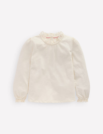 Broderie Trim Jersey Top-Soft Ivory-1