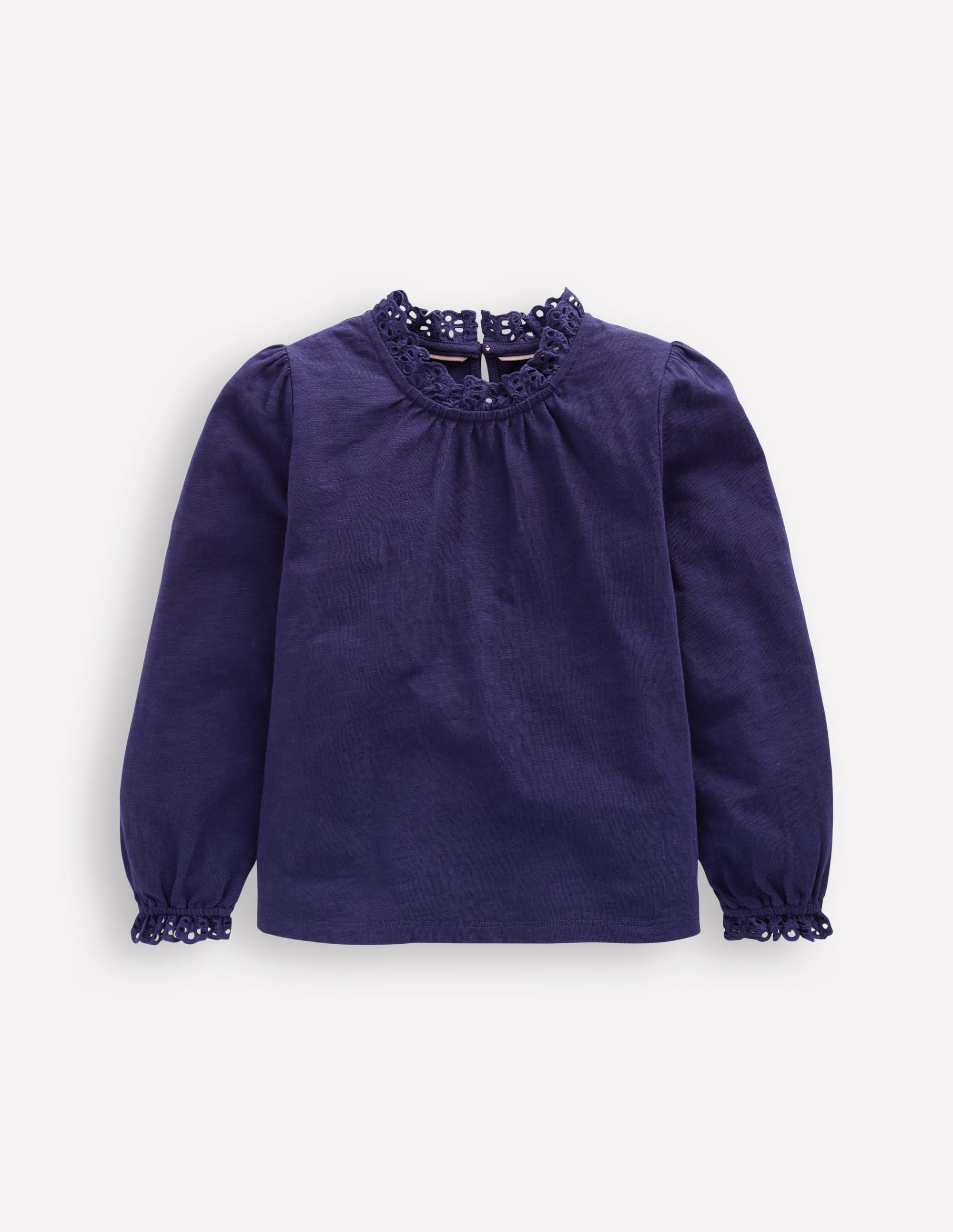 Broderie Trim Jersey Top-Starboard Blue - Image 1
