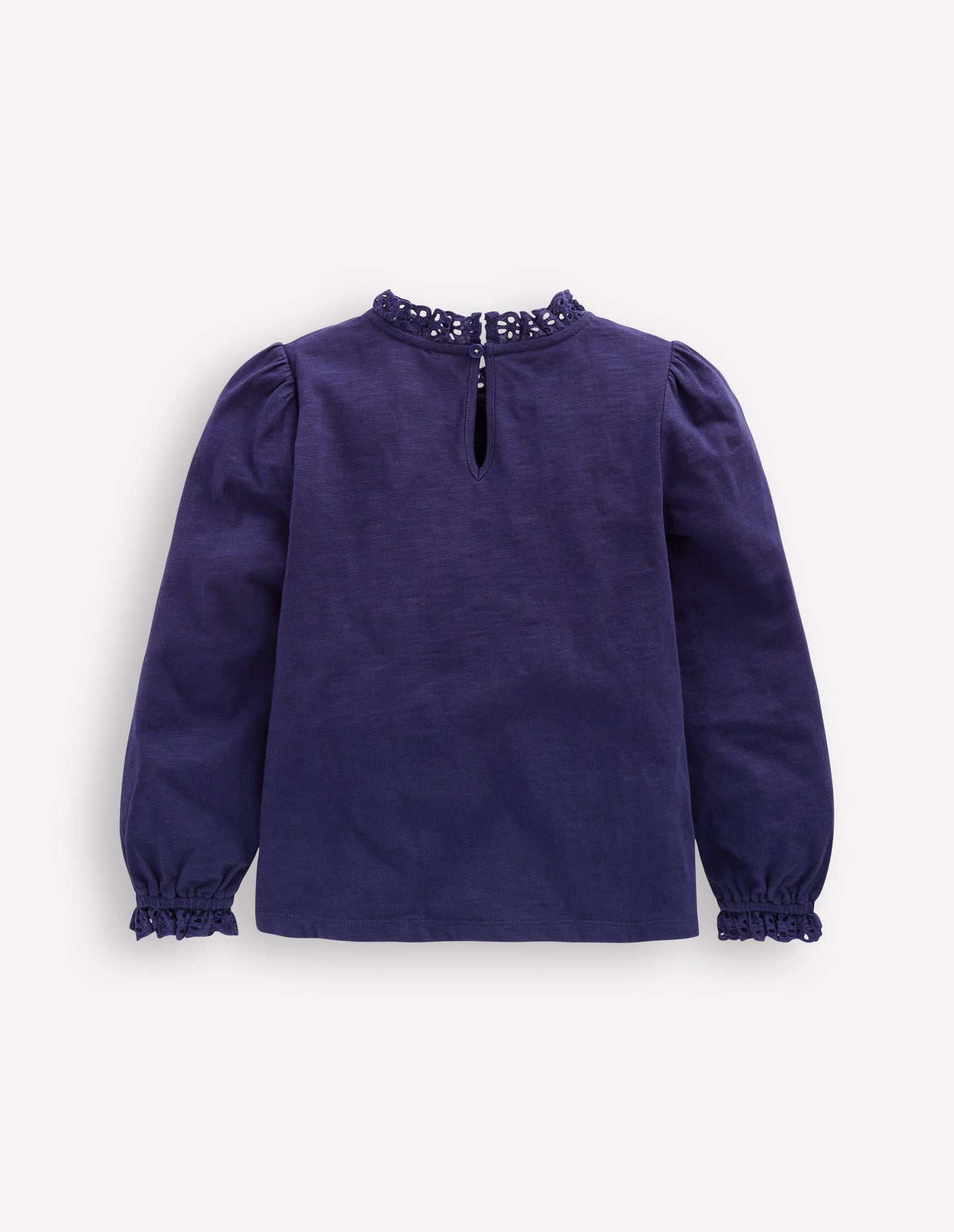 Broderie Trim Jersey Top-Starboard Blue