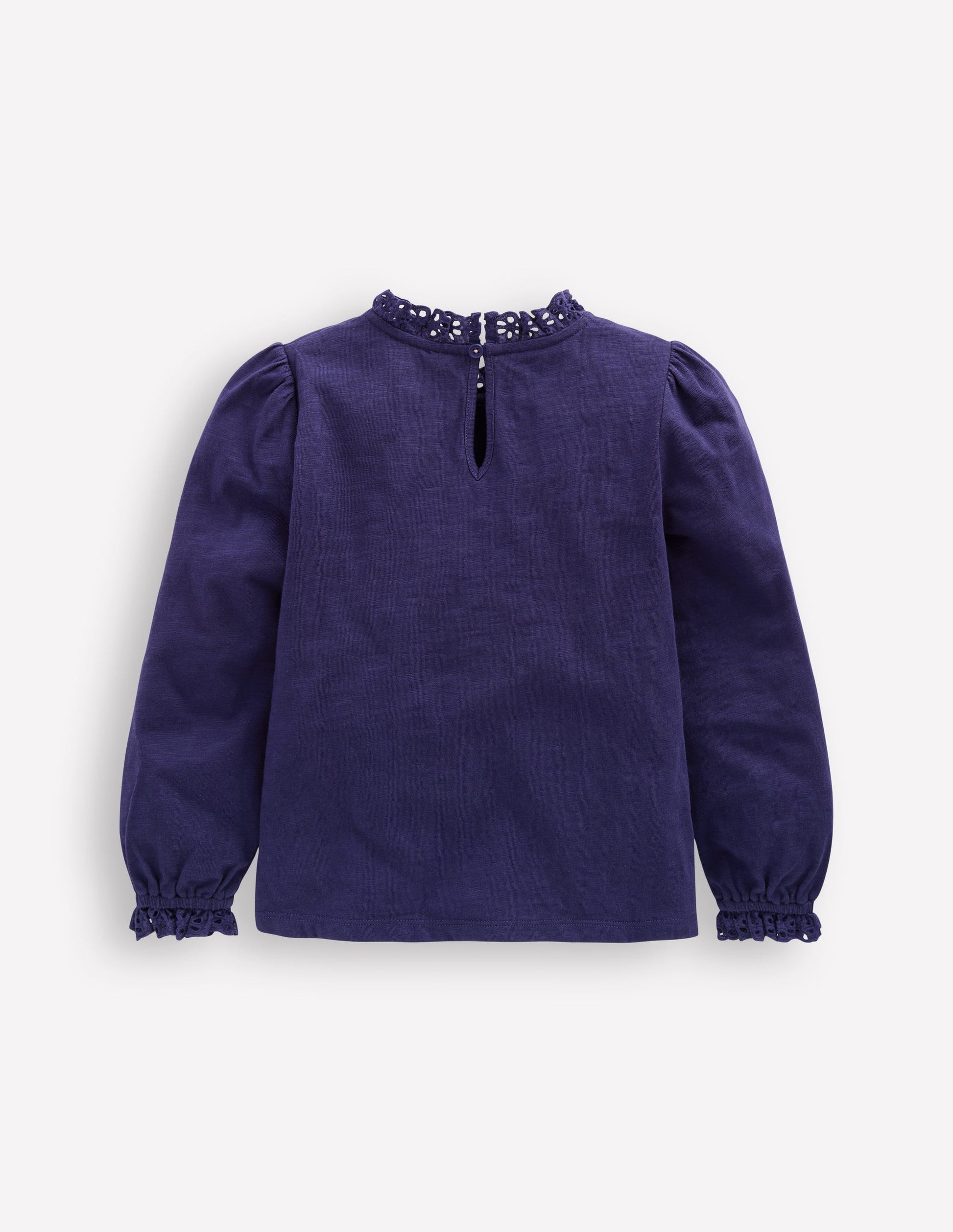 Broderie Trim Jersey Top-Starboard Blue-2