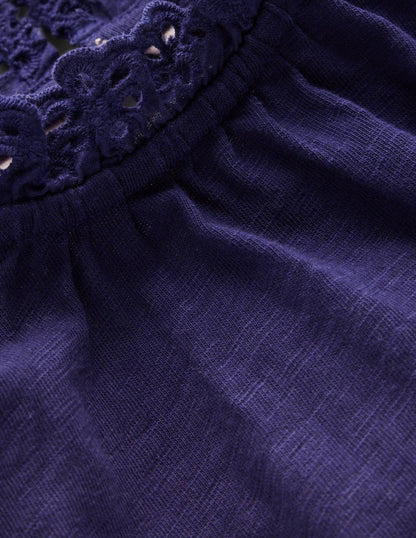 Broderie Trim Jersey Top-Starboard Blue-3