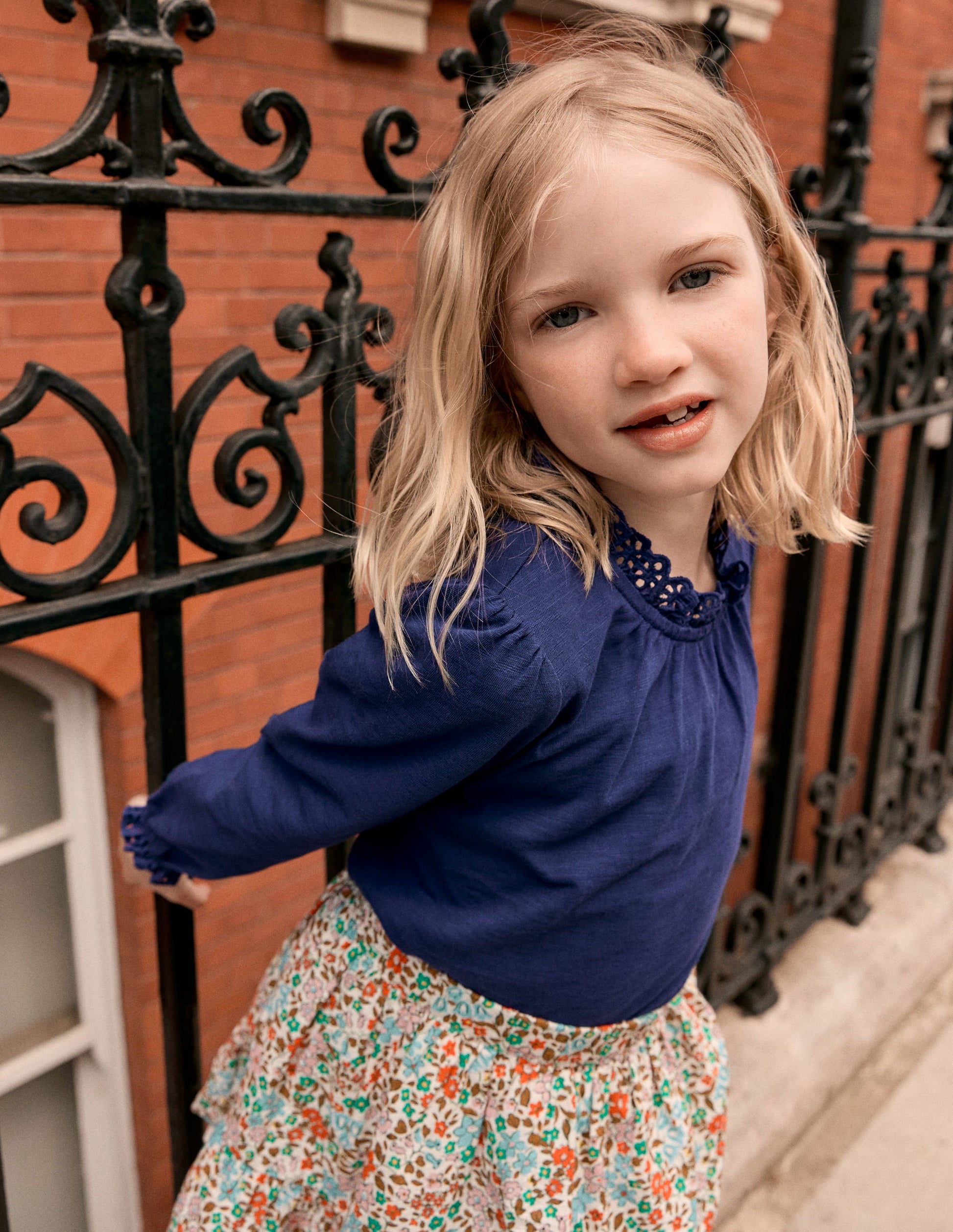 Broderie Trim Jersey Top-Starboard Blue-4