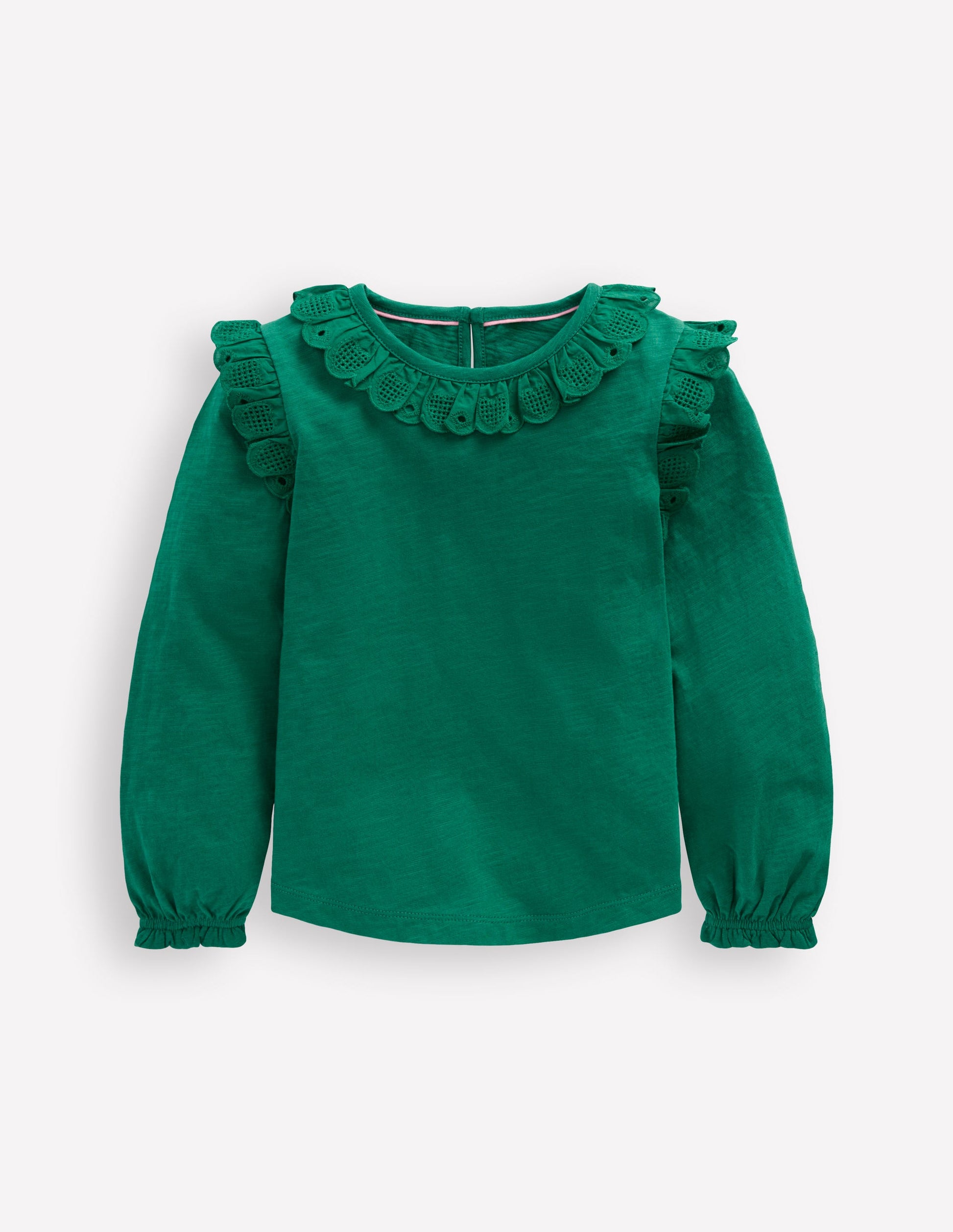 Broderie Heart Trim Top-Jewel Green-1