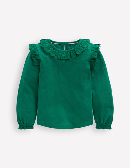 Broderie Heart Trim Top-Jewel Green-1