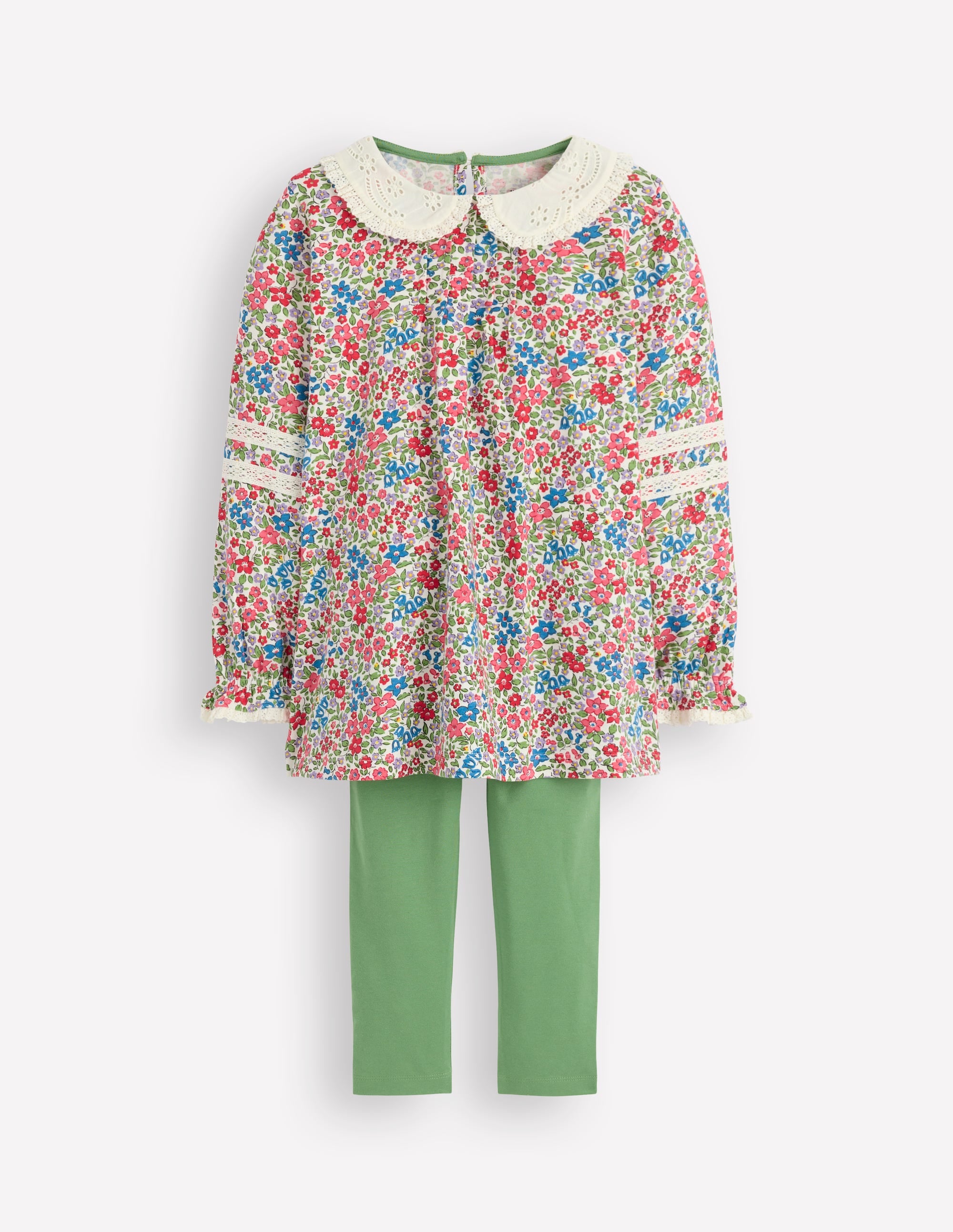 Broderie Collar Tunic Set-Vintage Pink Spaced Ditsy - Image 1