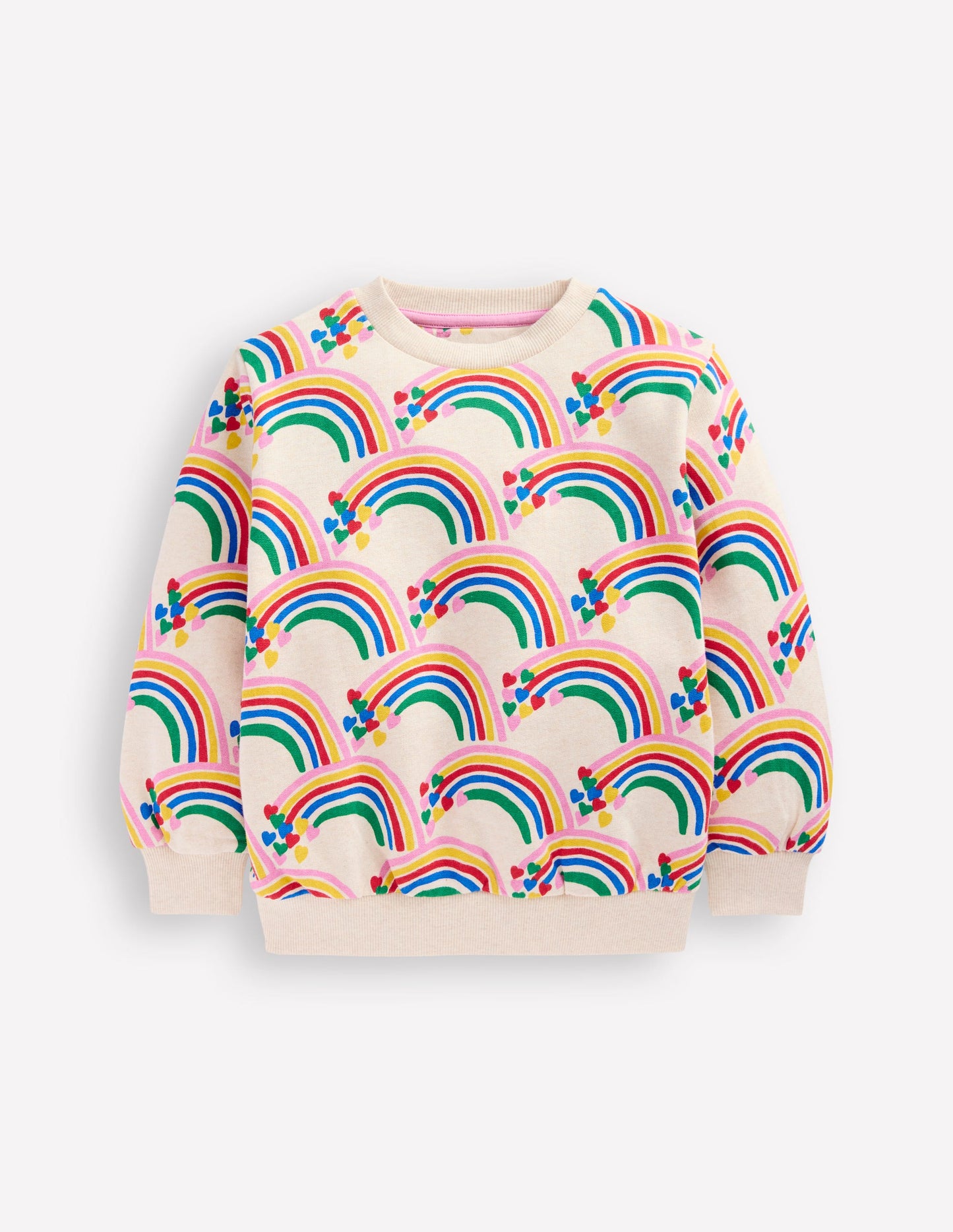 Printed Sweatshirt-Oatmeal Marl Rainbow Hearts