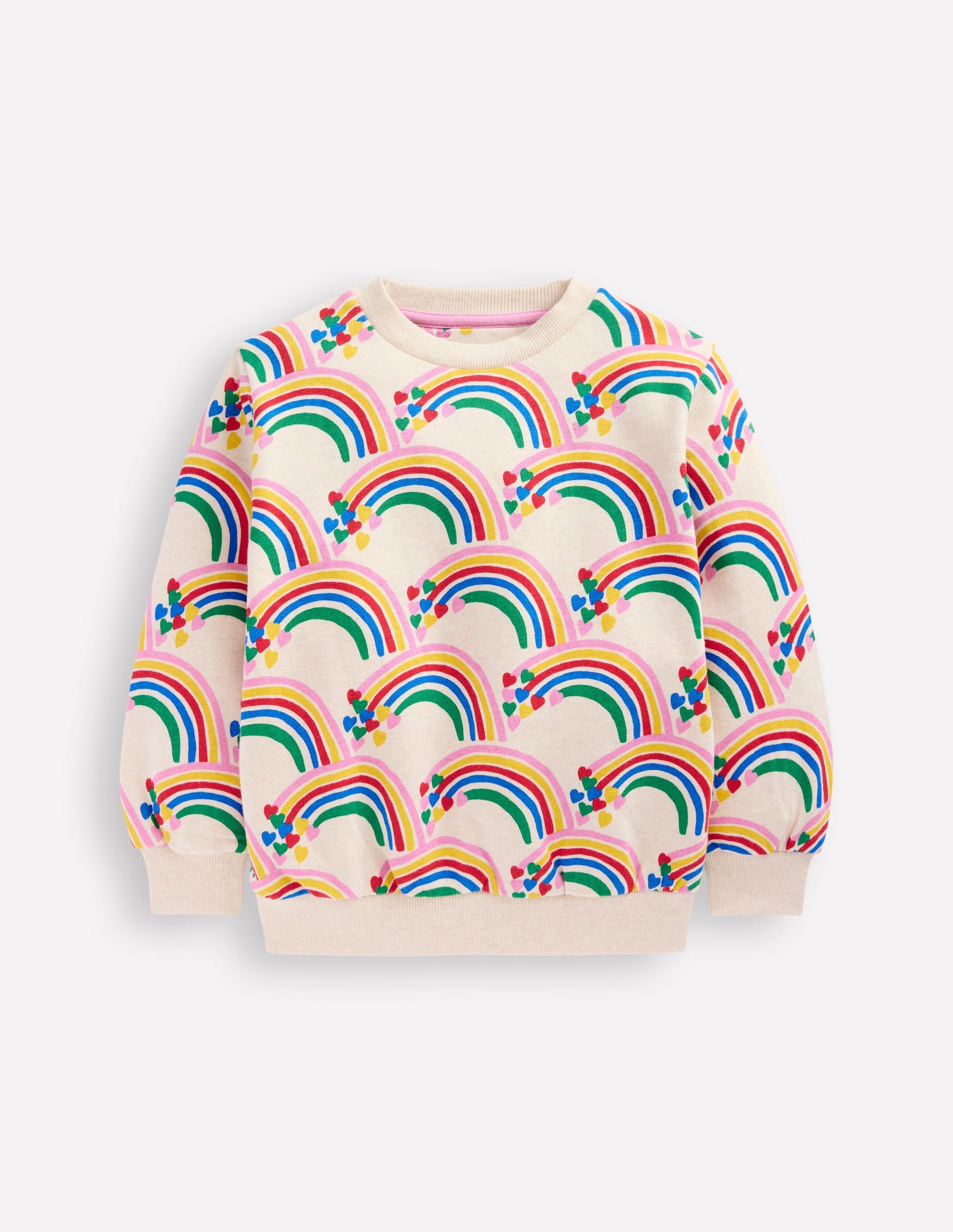 Printed Sweatshirt-Oatmeal Marl Rainbow Hearts-1