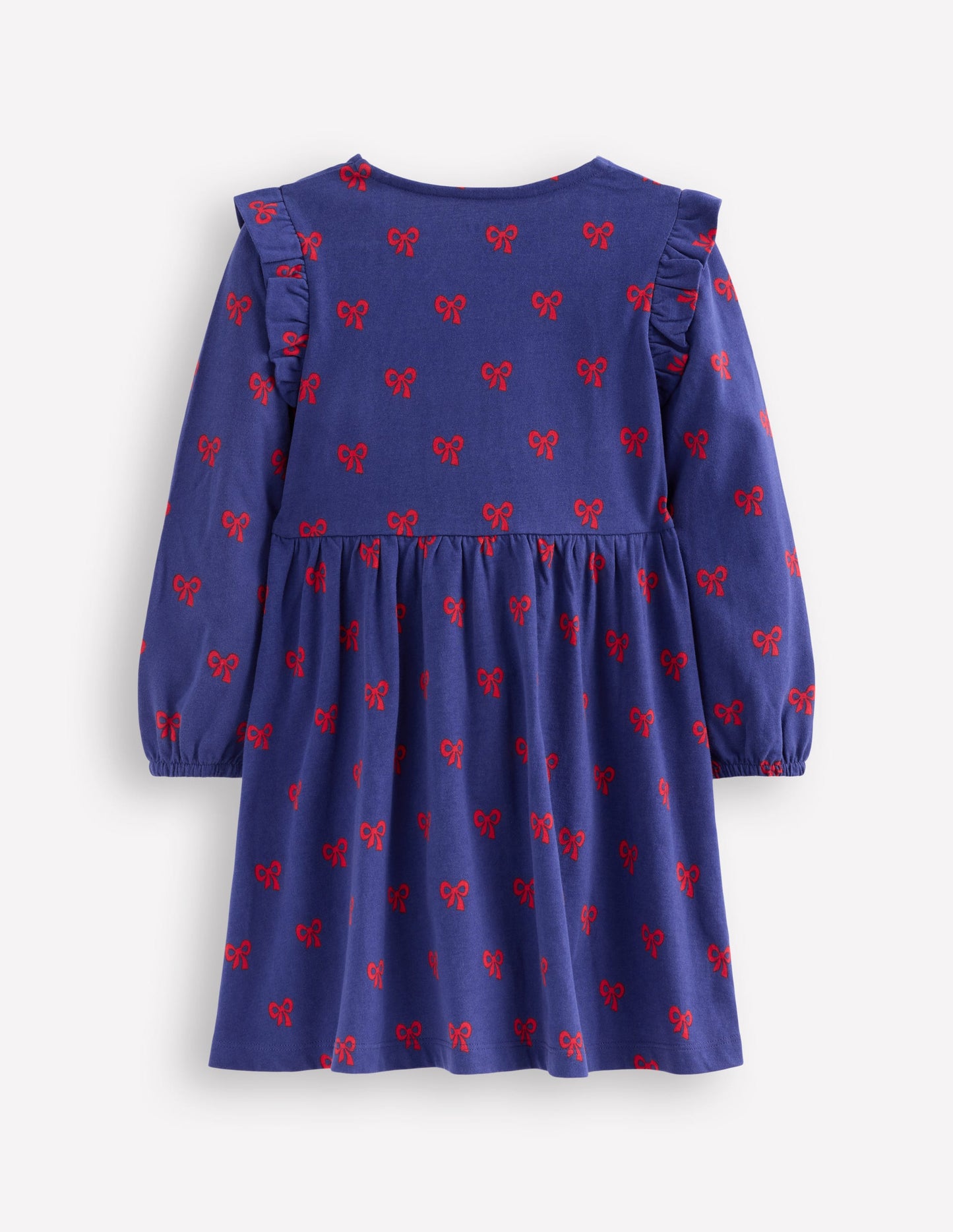 Posie Long Sleeve Jersey Dress-Starboard Blue Tiny Bows