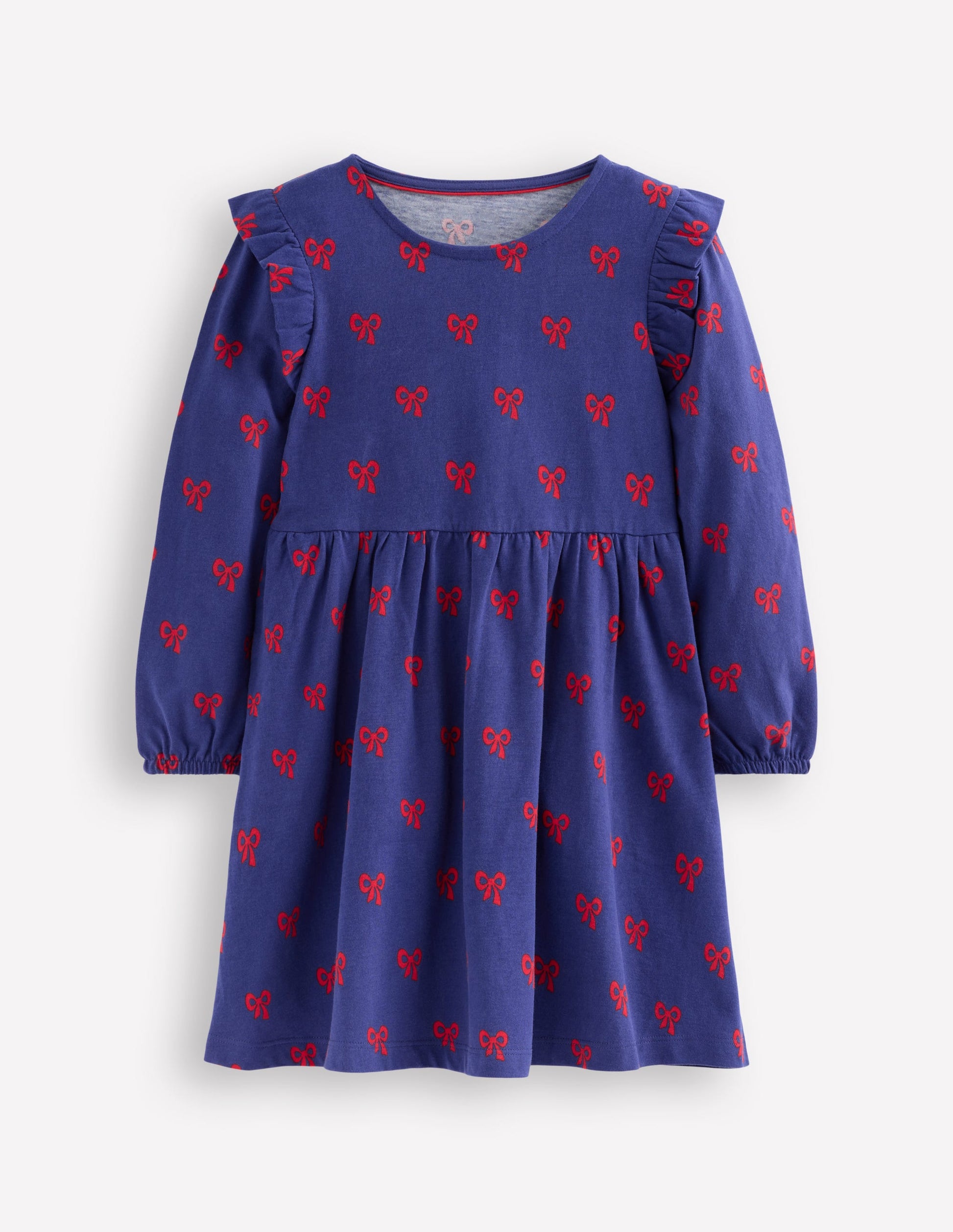 Posie Long Sleeve Jersey Dress-Starboard Blue Tiny Bows-1