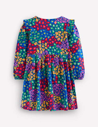 Posie Long Sleeve Jersey Dress-Bright Blue Rainbow Leopard-2