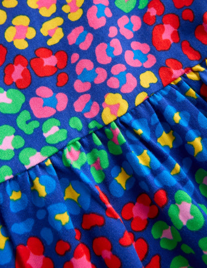 Posie Long Sleeve Jersey Dress-Bright Blue Rainbow Leopard-3