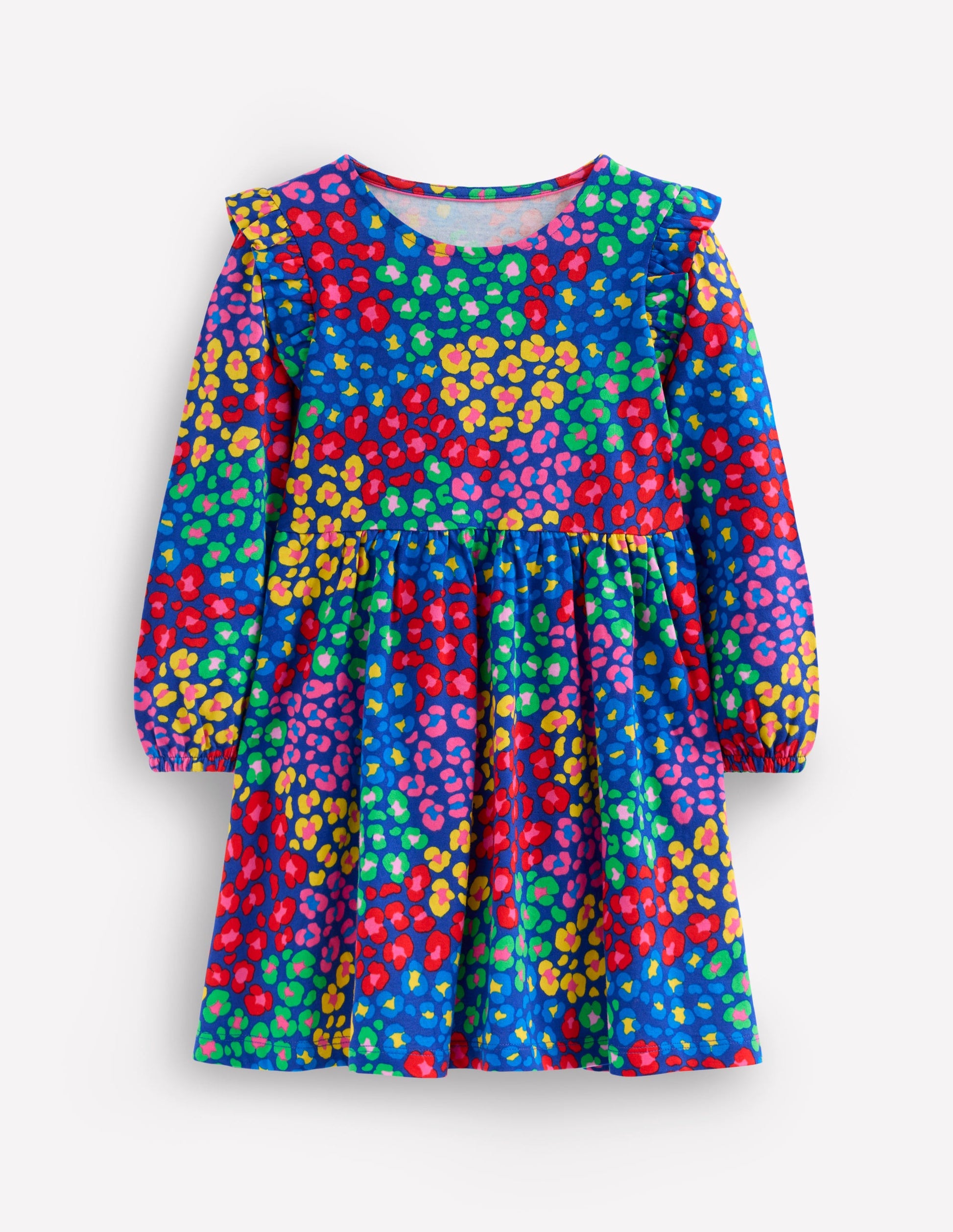 Posie Long Sleeve Jersey Dress-Bright Blue Rainbow Leopard-1