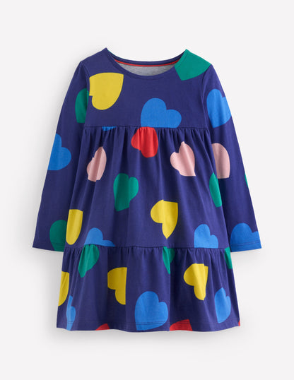 Ariel Long Sleeve Twirly Dress-Starboard Blue Hearts-1