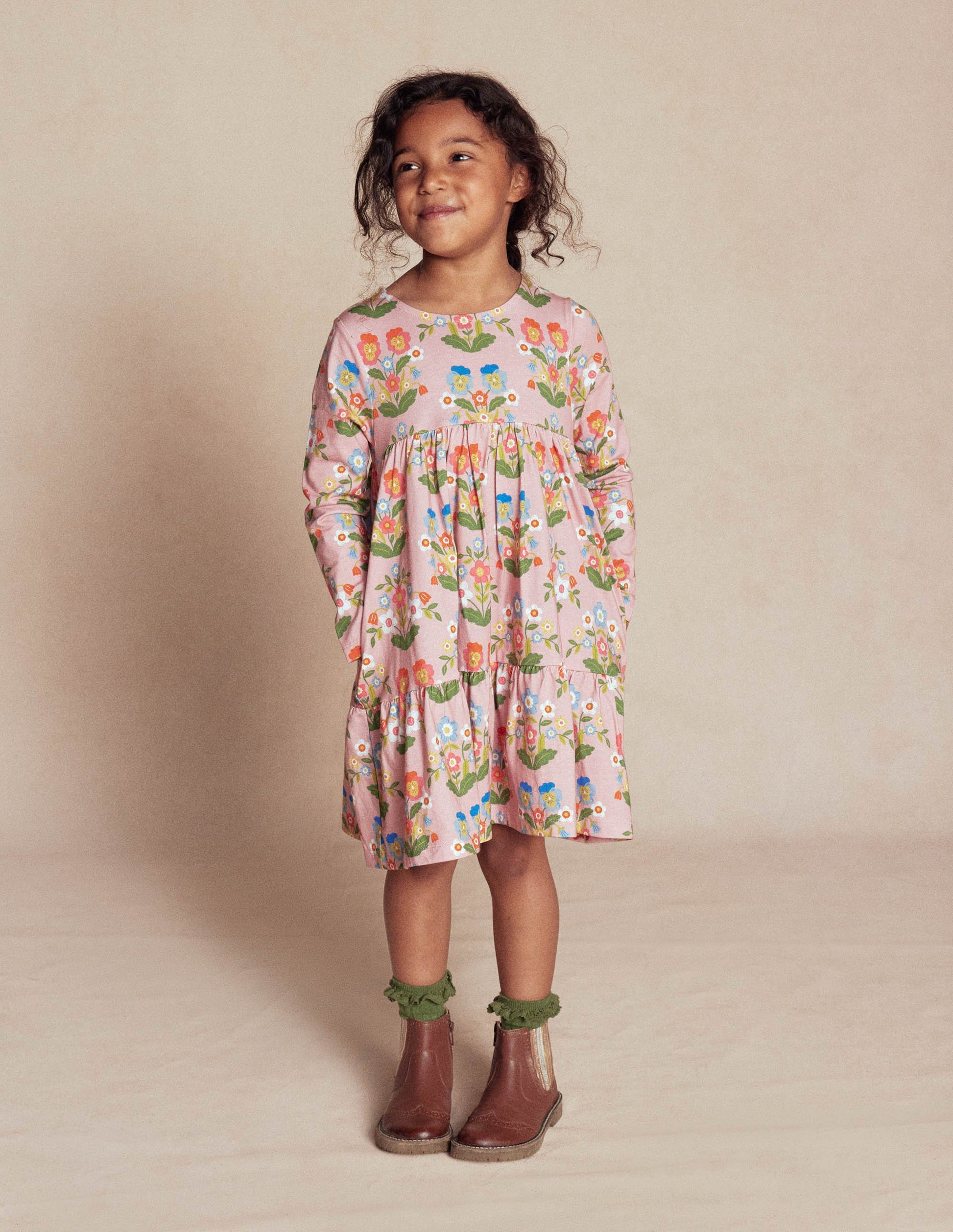 Ariel Long Sleeve Twirly Dress-Vintage Pink Pansy-4