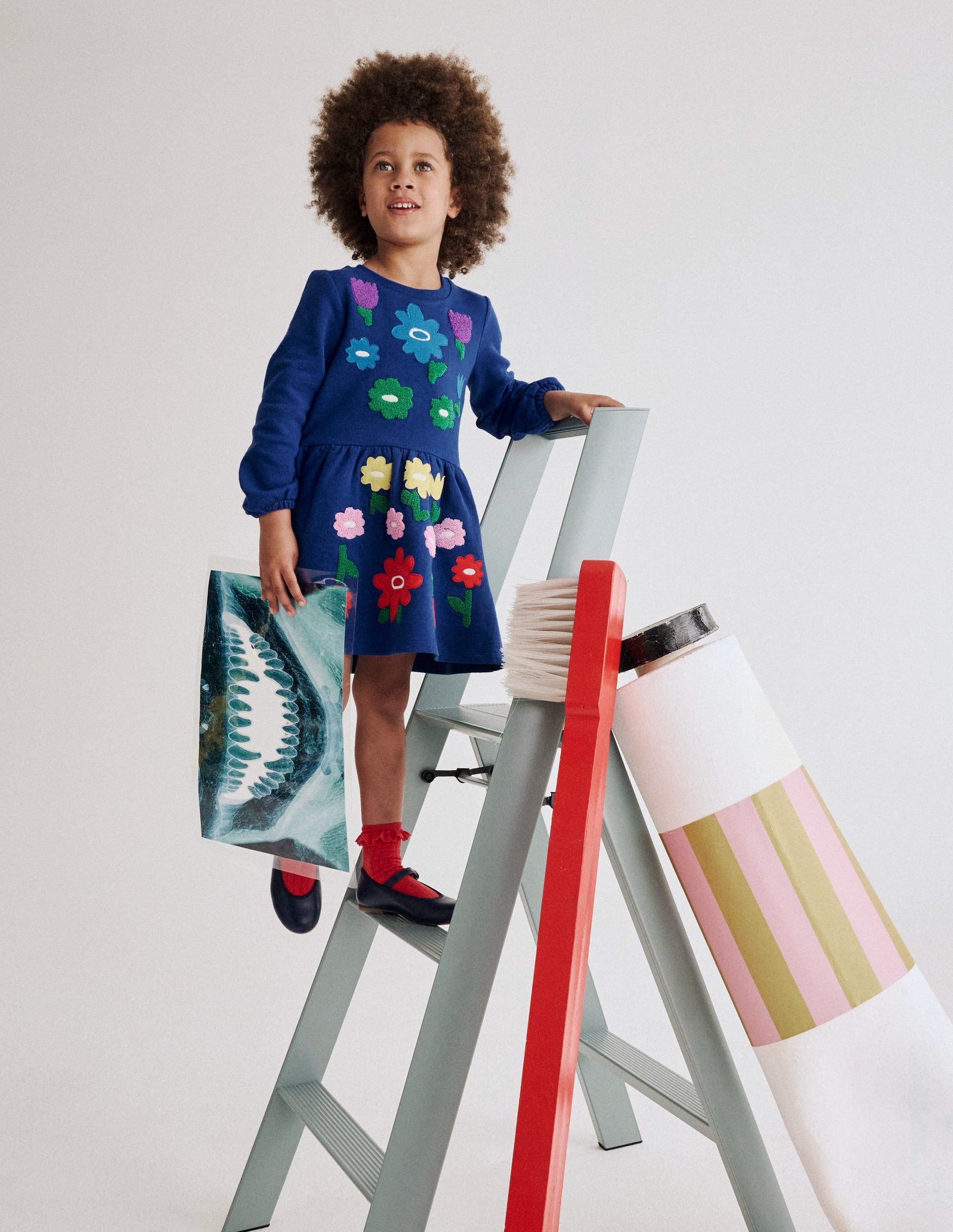 Applique Sweatshirt Dress-Sapphire Blue Flowers-4