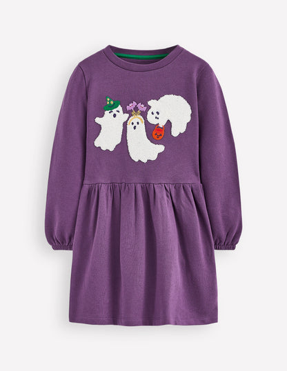 Applique Sweatshirt Dress-Halloween Ghosts-1