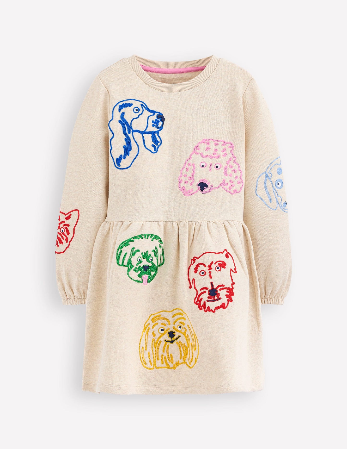 Applique Sweatshirt Dress-Oatmeal Dog faces