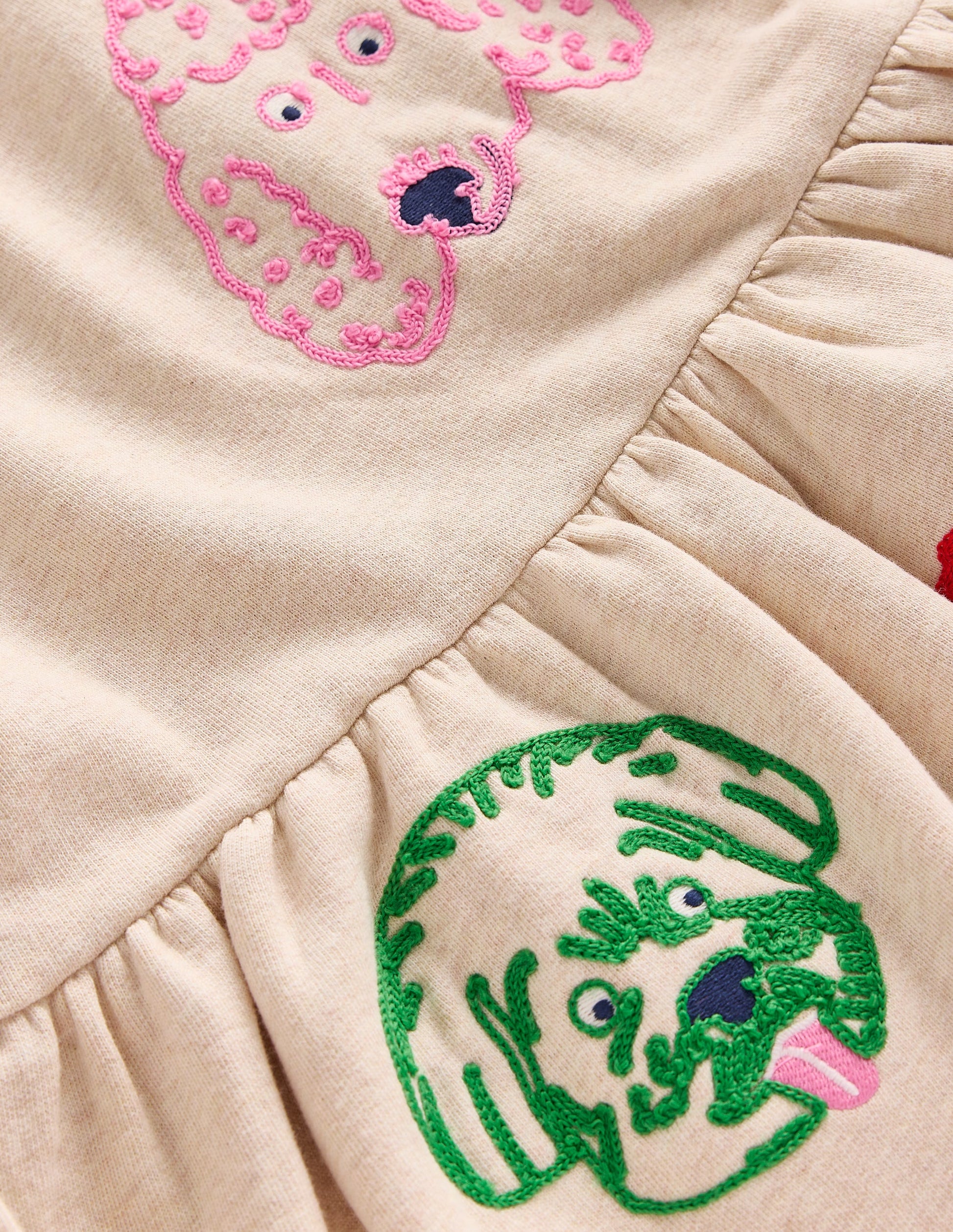 Applique Sweatshirt Dress-Oatmeal Dog faces-3