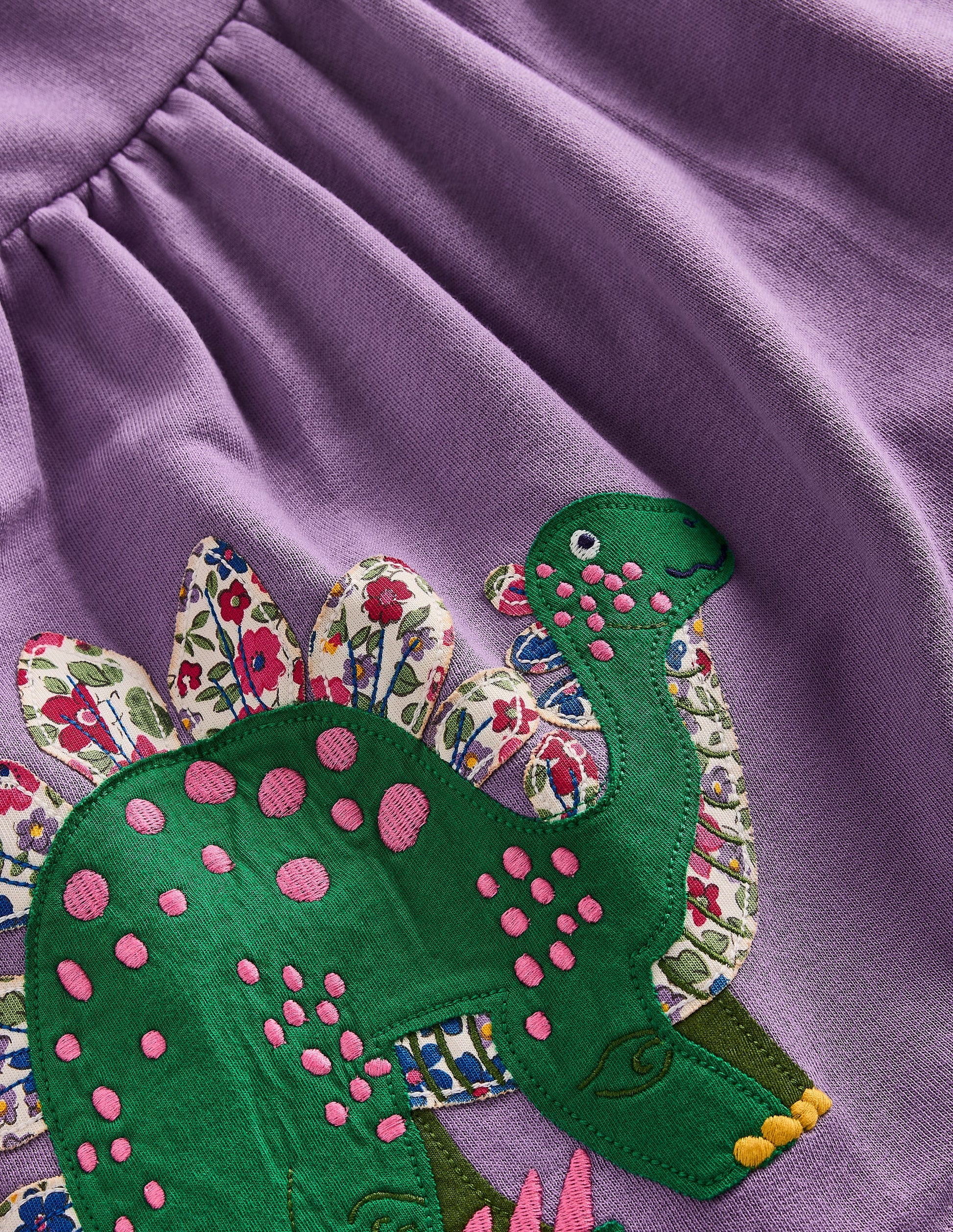 Applique Sweatshirt Dress-Aster Purple Dinosaurs-3