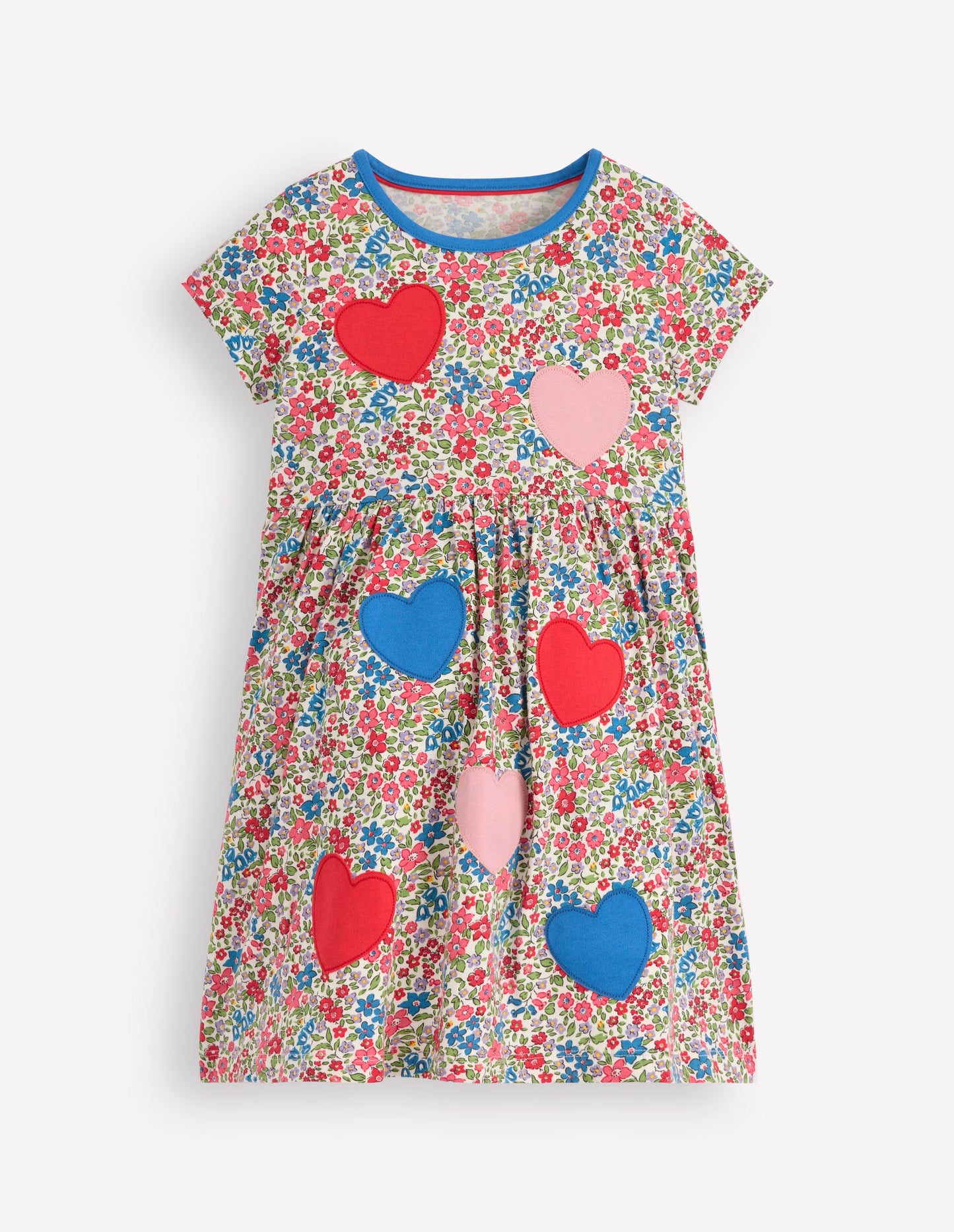 Appliqué  T-shirt Dress-Rose Pink Flowerbed Hearts