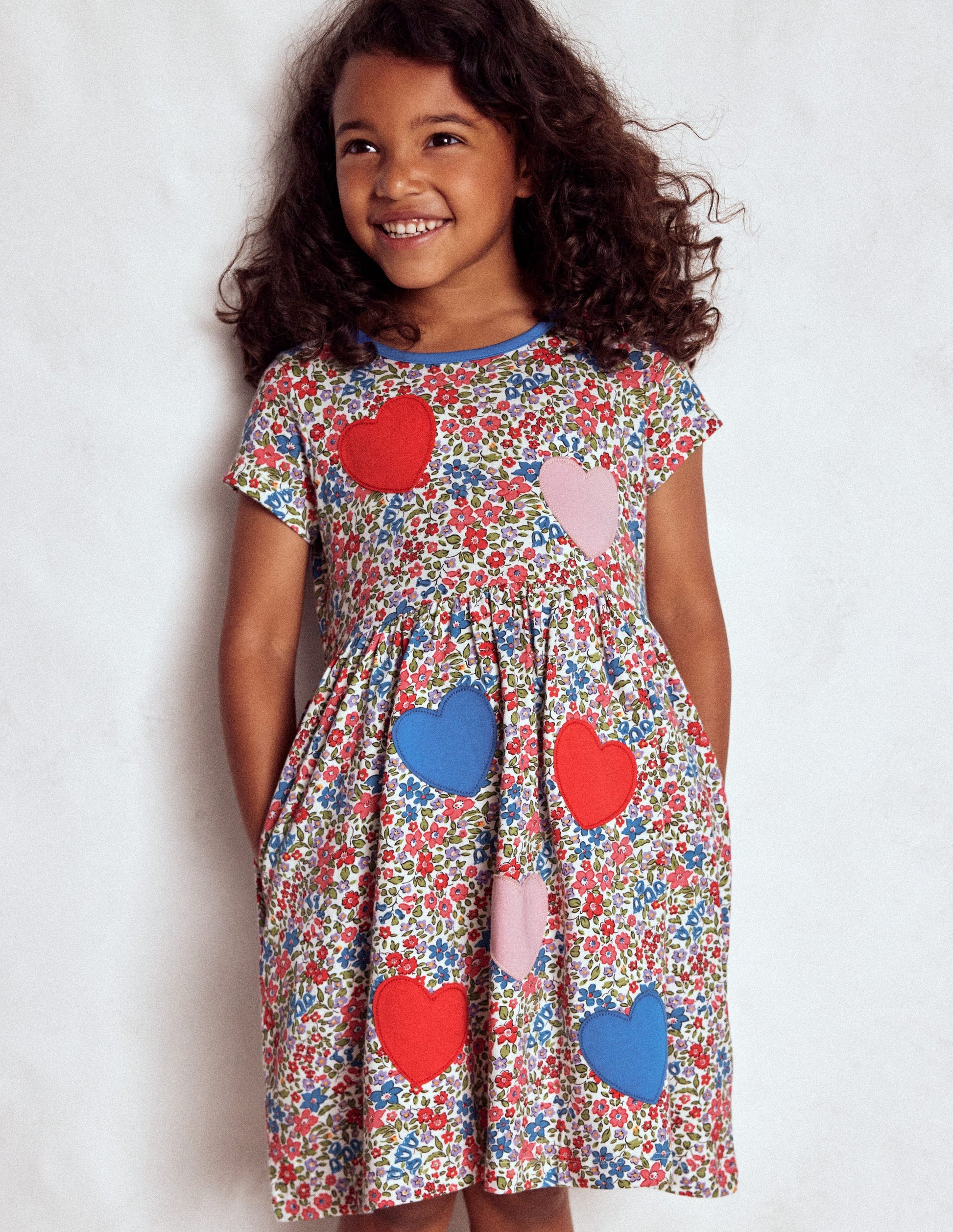 Appliqué  T-shirt Dress-Rose Pink Flowerbed Hearts-1