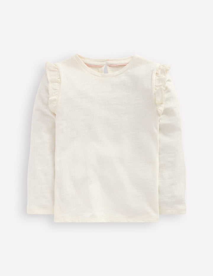 Frill Sleeve Slub Top-Soft Ivory