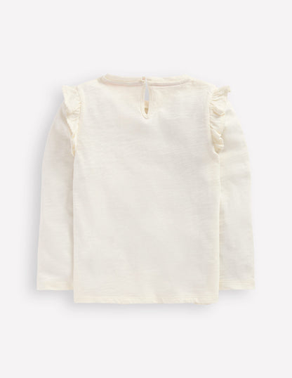 Frill Sleeve Slub Top-Soft Ivory-5