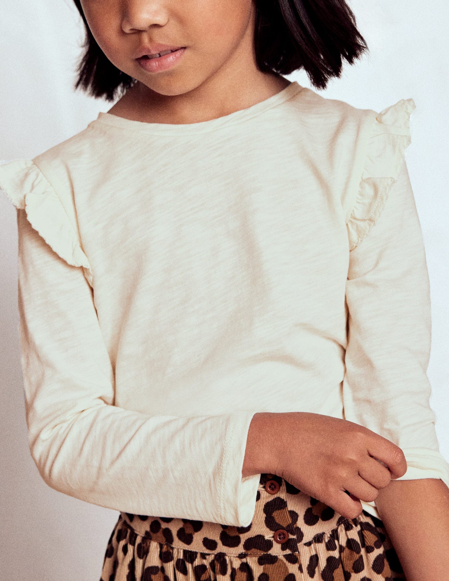 Frill Sleeve Slub Top-Soft Ivory