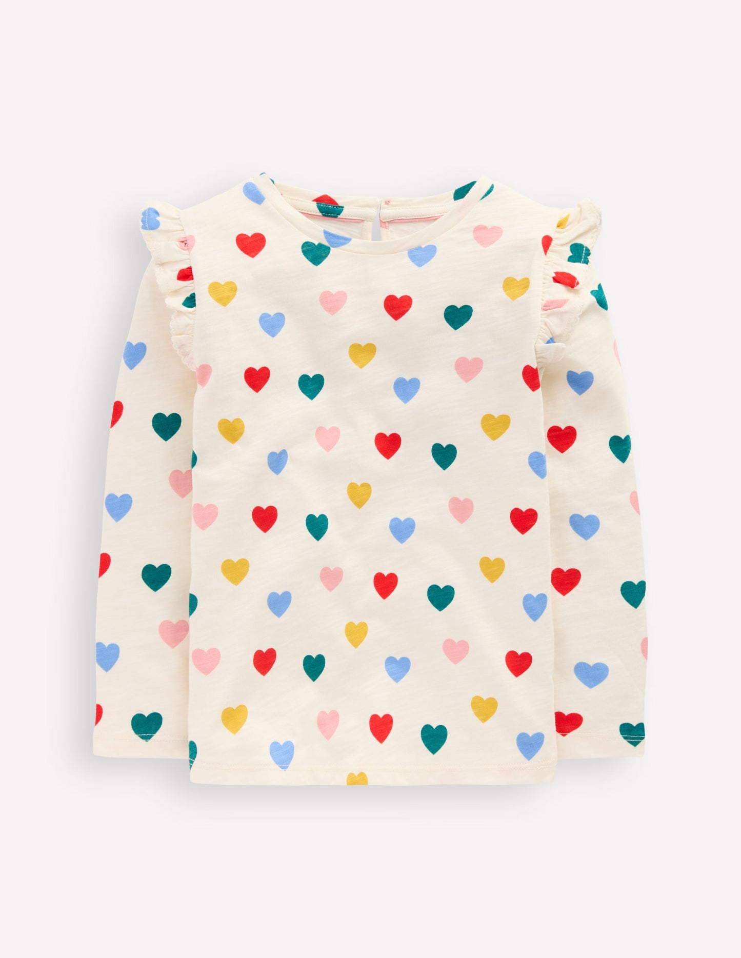Frill Sleeve Slub Top-Rainbow Hearts
